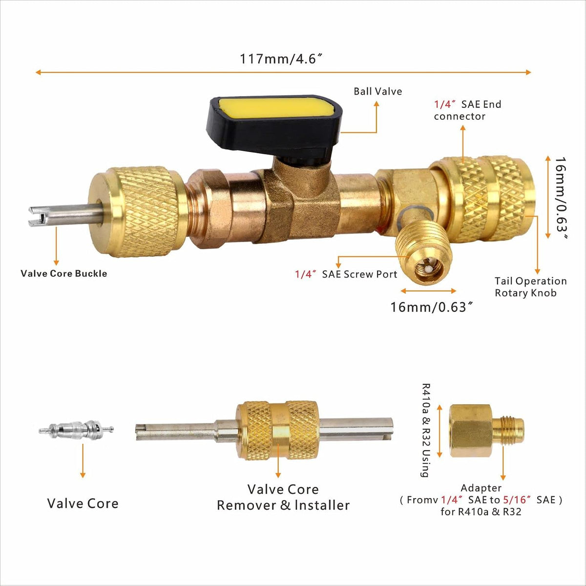 Cansookay HVAC SAE valve core remover tool kit and replacement cores - product gallery image 3