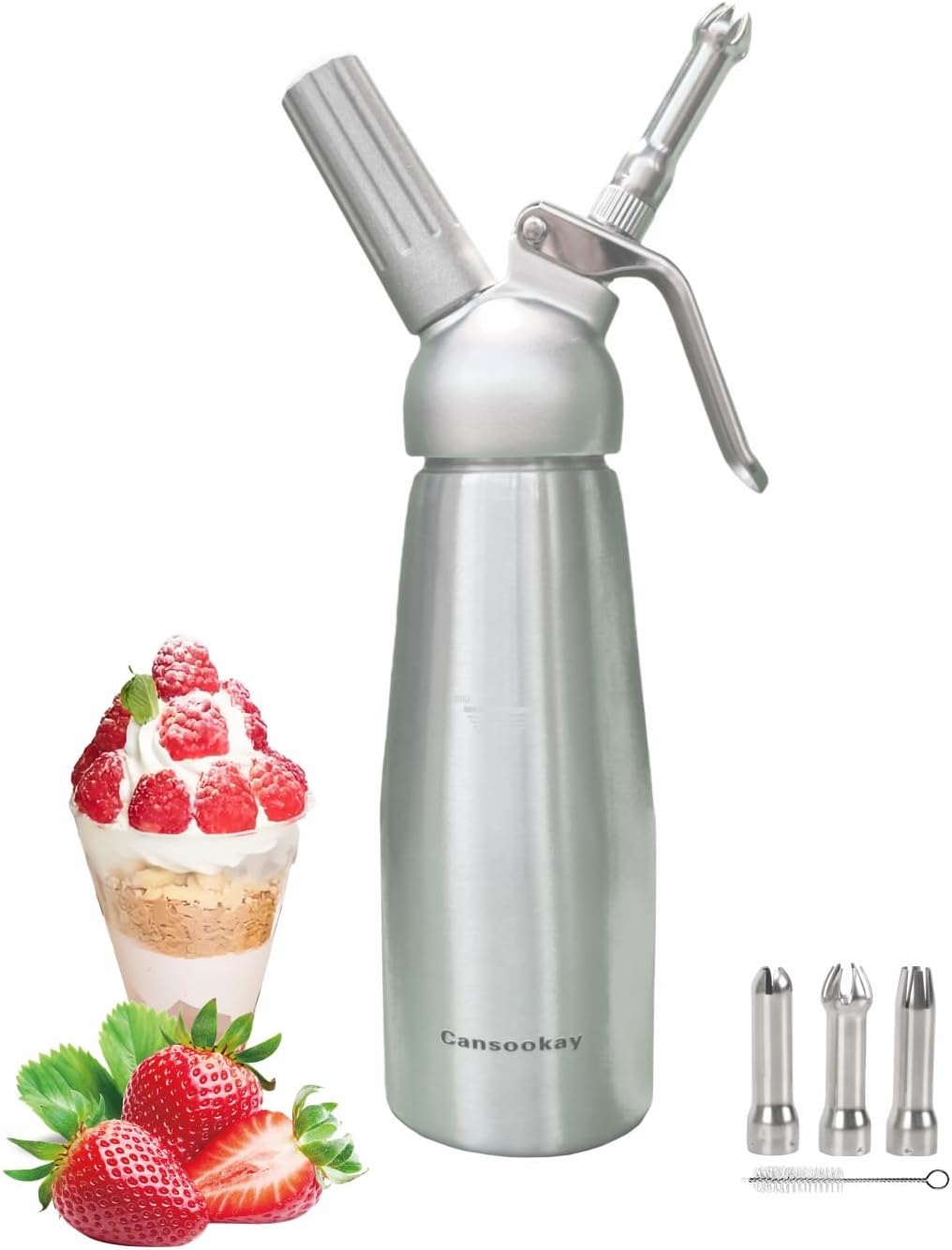 Cansookay silver 500 mL whipped cream dispenser and accessories - product gallery image 1