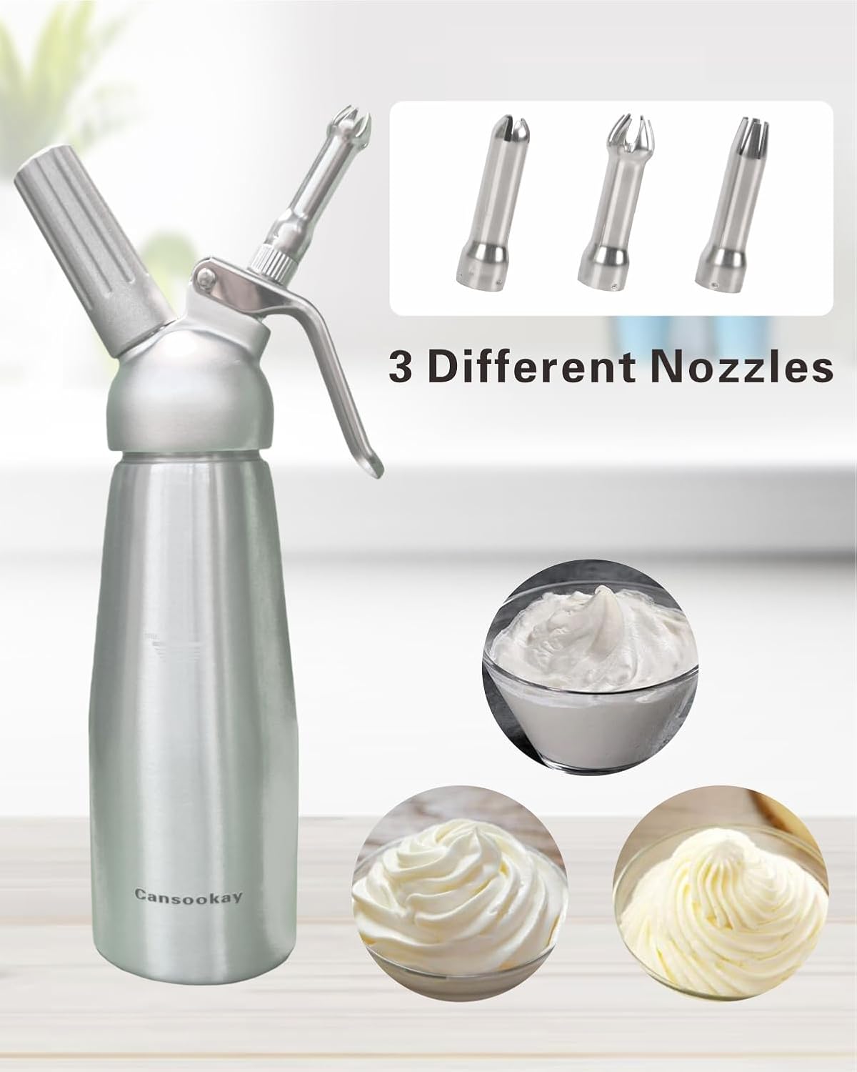 Cansookay silver 500 mL whipped cream dispenser and accessories - product gallery image 4