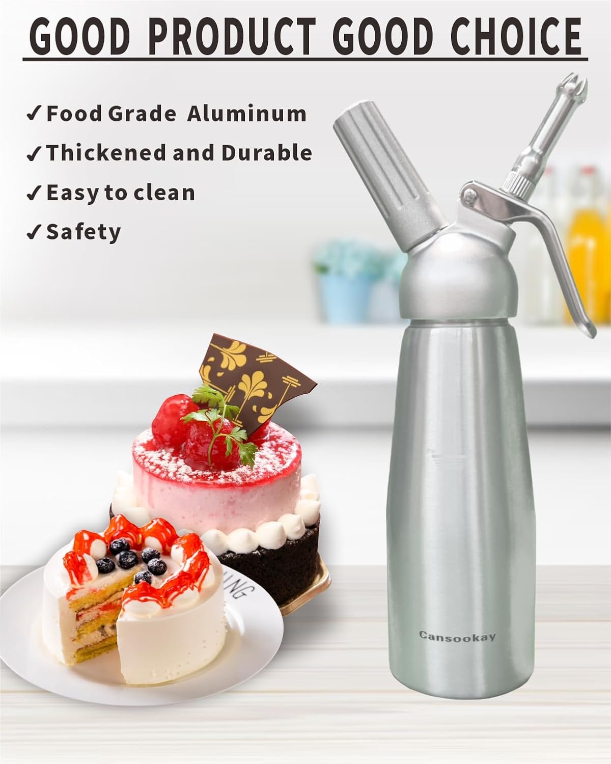 Cansookay silver 500 mL whipped cream dispenser and accessories - product gallery image 5