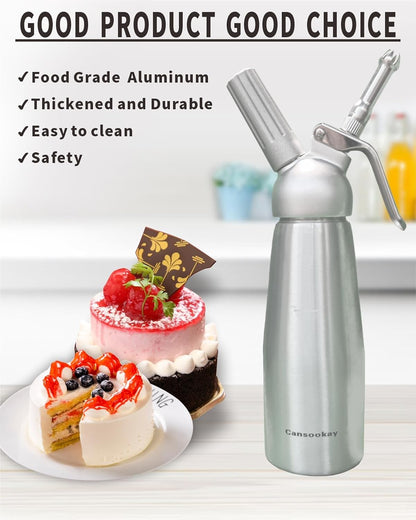 Cansookay silver 500 mL whipped cream dispenser and accessories - product gallery image 5