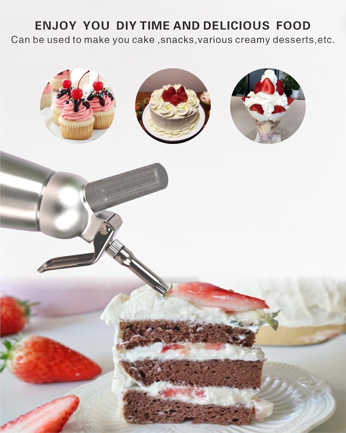 Cansookay silver 500 mL whipped cream dispenser and accessories - product gallery image 3