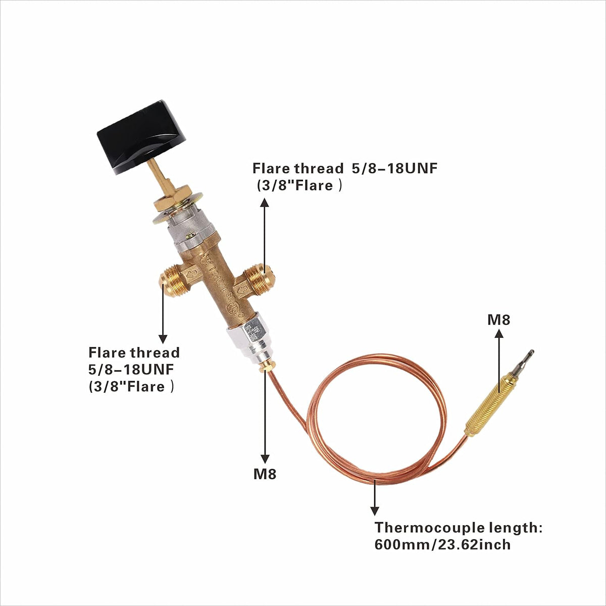 Cansookay brass propane gas valve with thermocouple and control knob - product gallery image 2