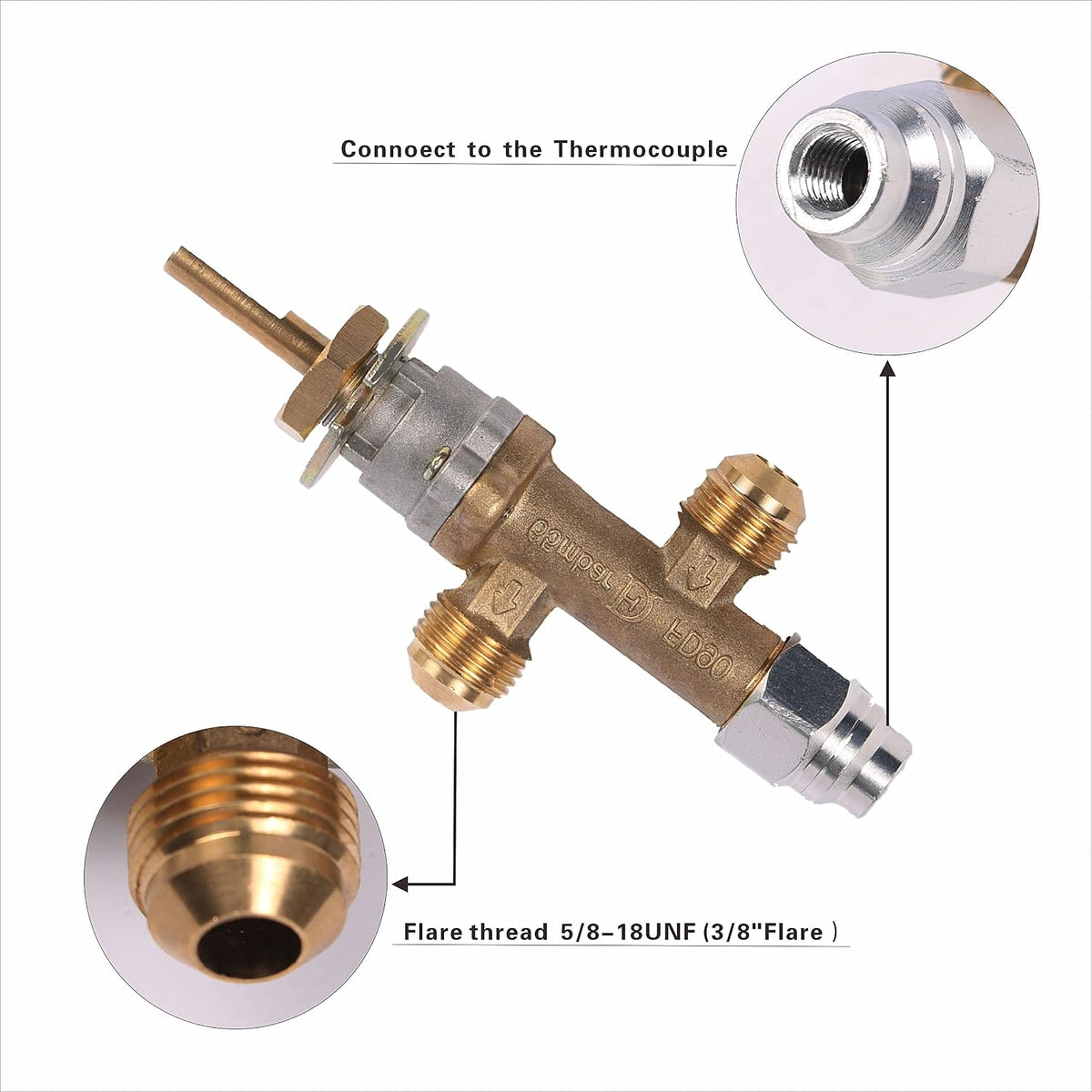 Cansookay brass propane gas valve with thermocouple and control knob - product gallery image 3
